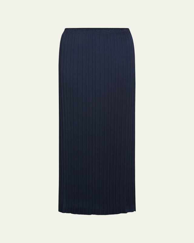 Pleated Straight Pull-On Midi Skirt